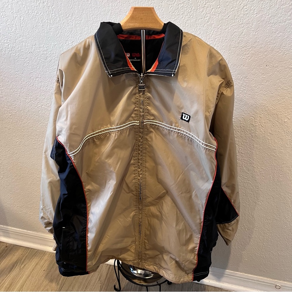 Wilson XL Windbreaker Jacket Tan Black Sporty Zip Up